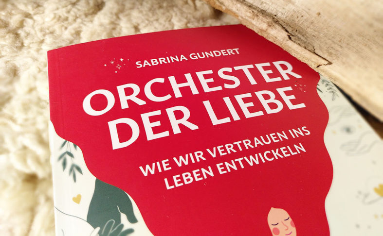 Buch -Orchester der Liebe- liegt auf einem Schaffell neben einem Holzscheid